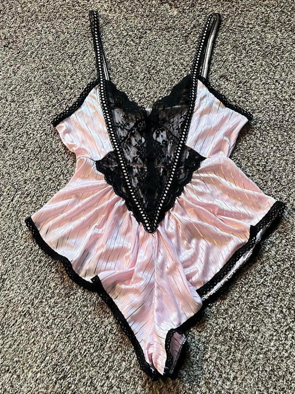 Ellisia light pink + black lace teddy lingerie bodysuit